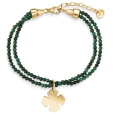 Подвійний браслет з намистин малахіту з підвіскою «Хрест Августина»